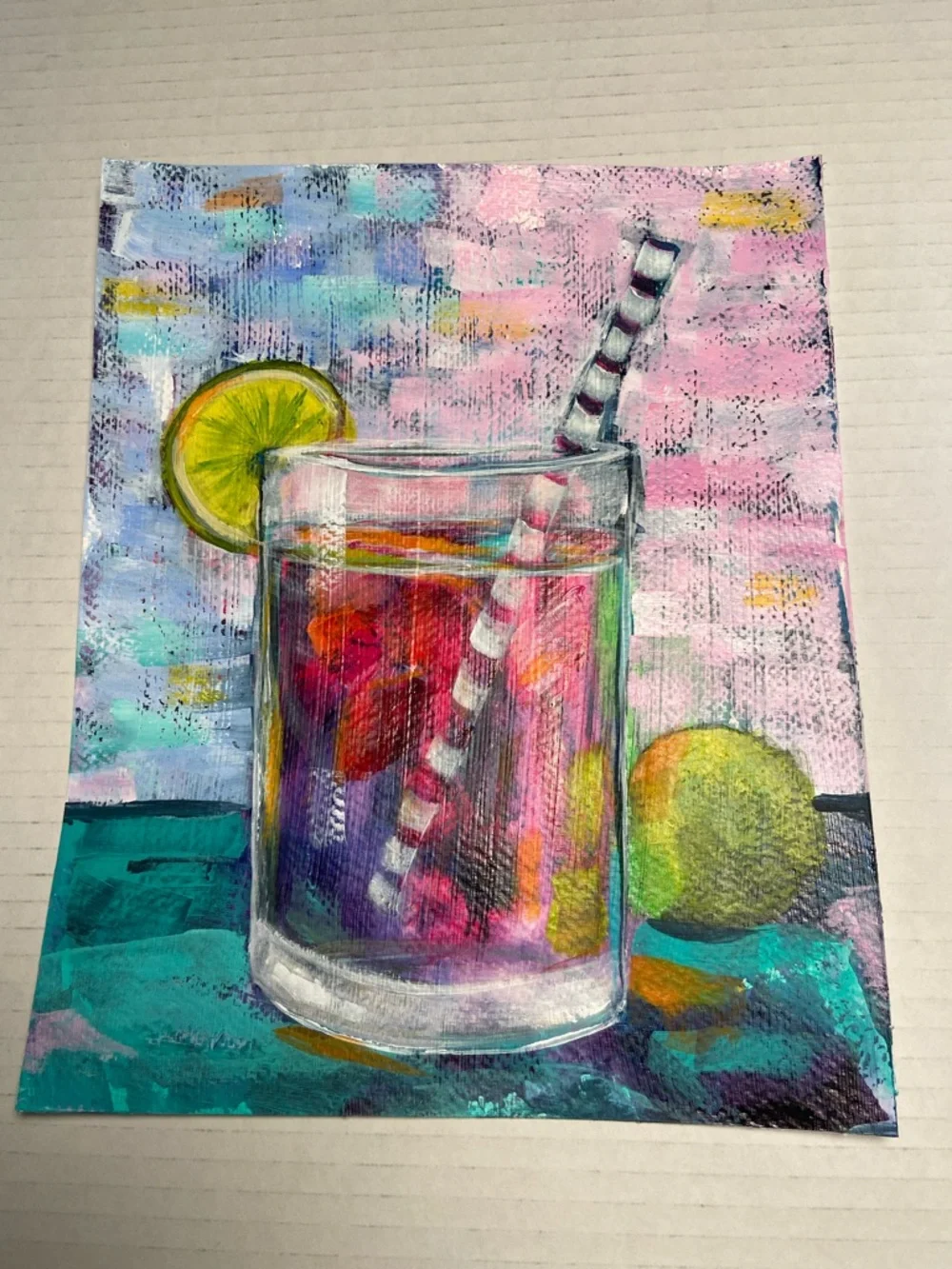 Tropical Sunset Colorful Cocktail Still Life Painting with Lime 8 X 10 " - Picture 7 of 7